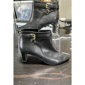 Lauren by Ralph Lauren Black Leather Nara bootie size 8 w/ buckle & zipper
